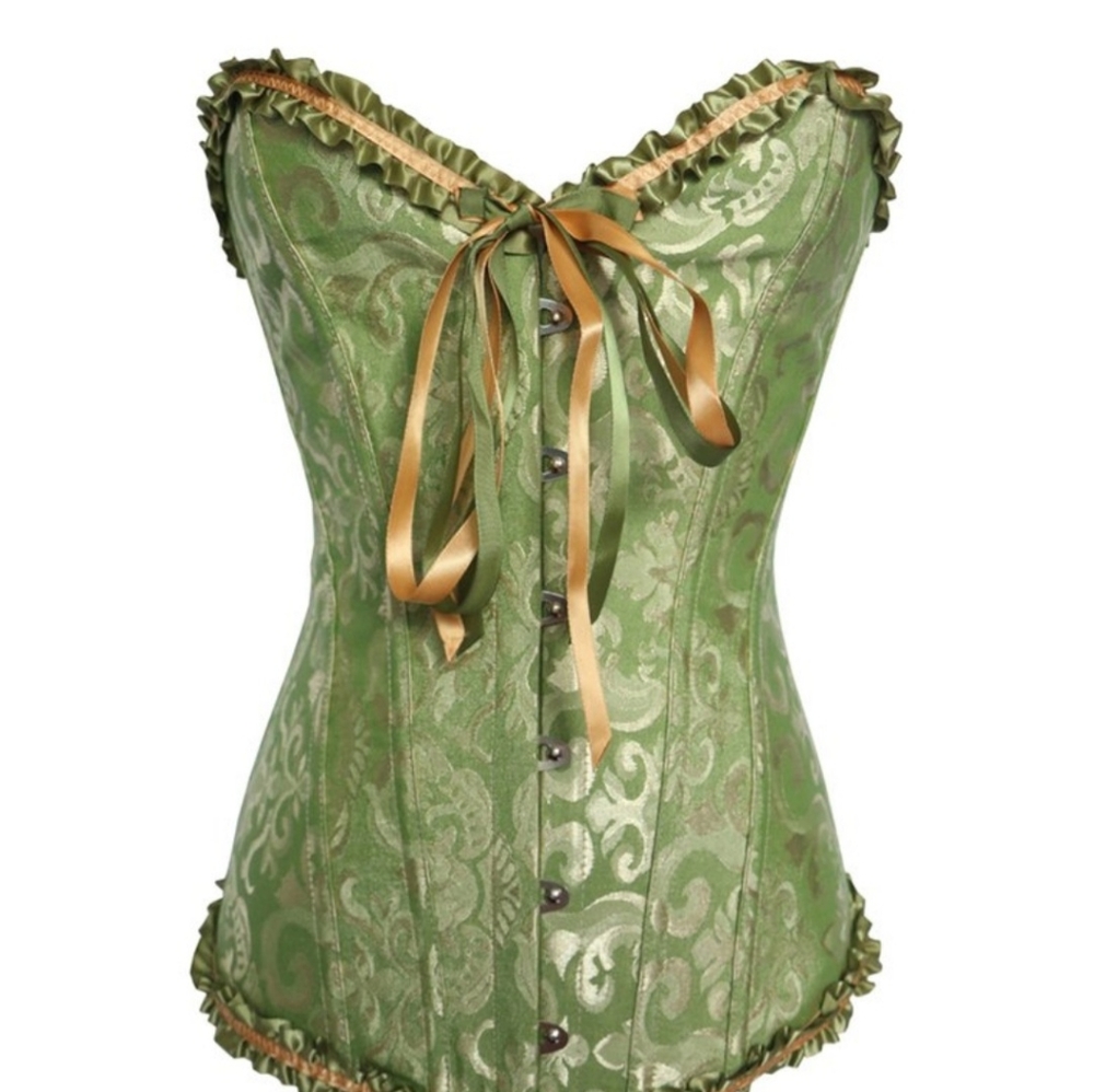 Green Brocade Lace-Up Corset, New without tags